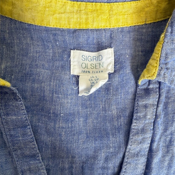 Sigrid Olsen Linen Shirt SM Blue Button Front Lagenlook Resort Coastal Chic - Picture 7 of 8